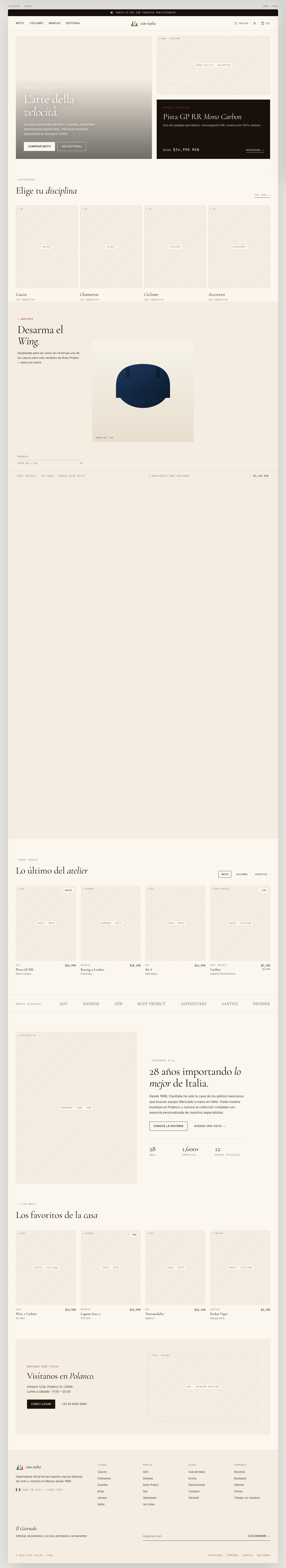 Página completa del sitio publicado de Ciao Italia, versión escritorio