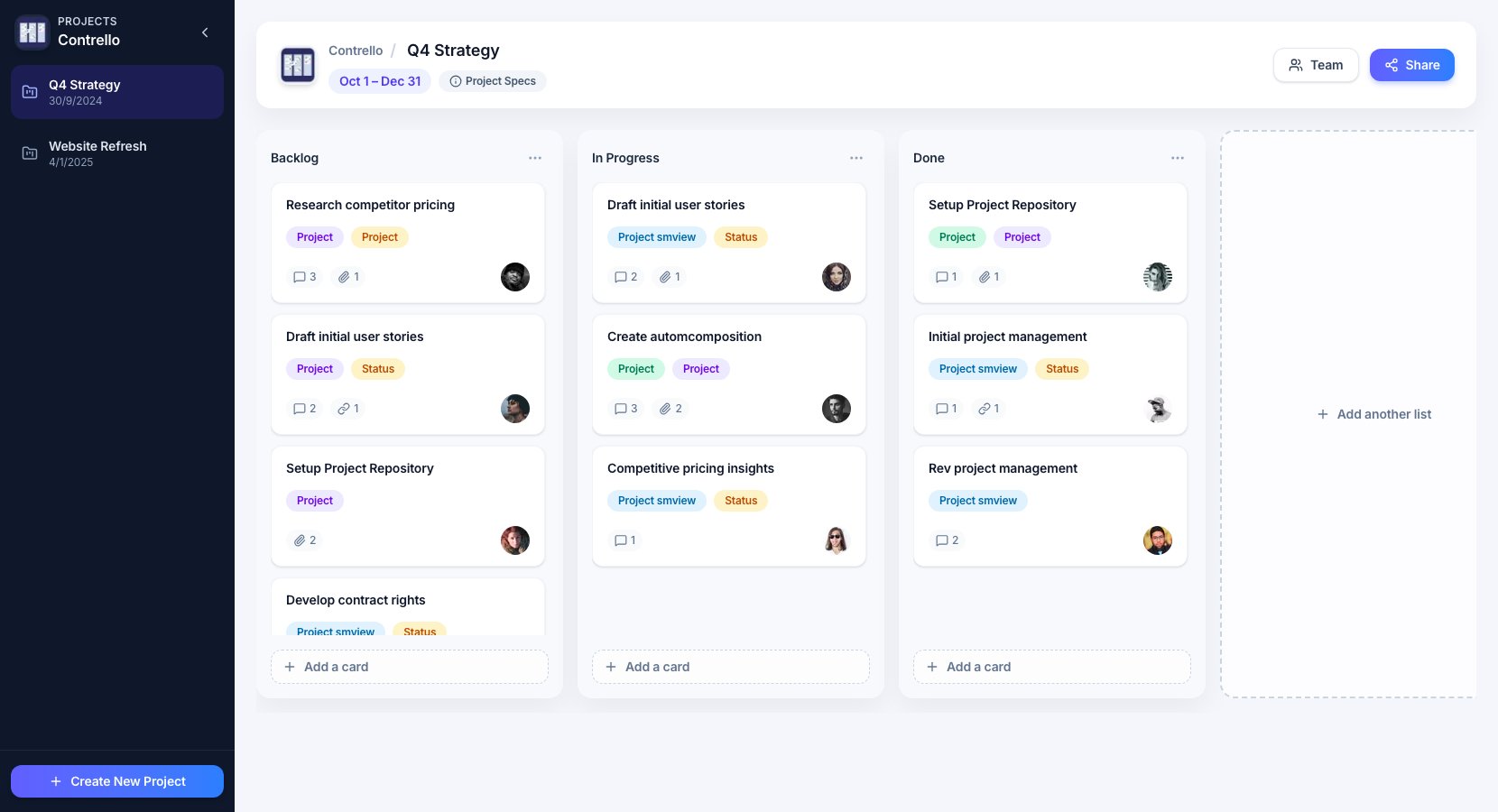 Página completa del sitio publicado de Contrello, versión escritorio