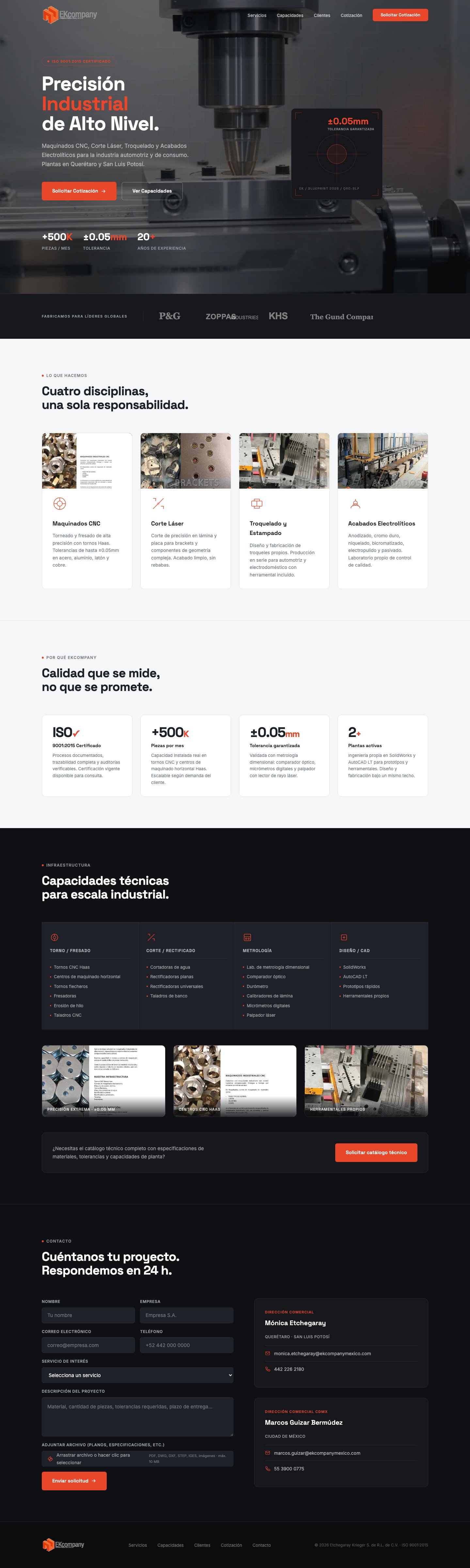Página completa del sitio publicado de EKcompany, versión escritorio