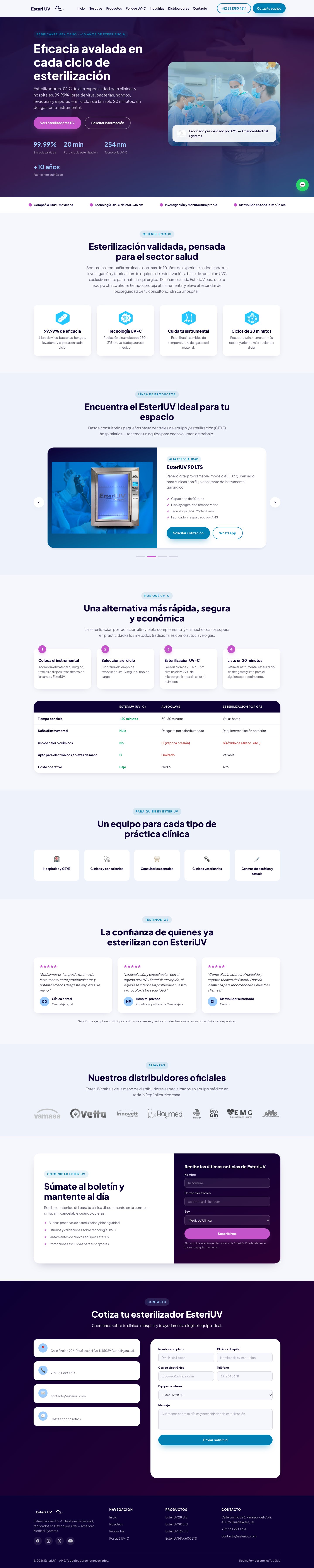 Página completa del sitio publicado de EsteriUV, versión escritorio