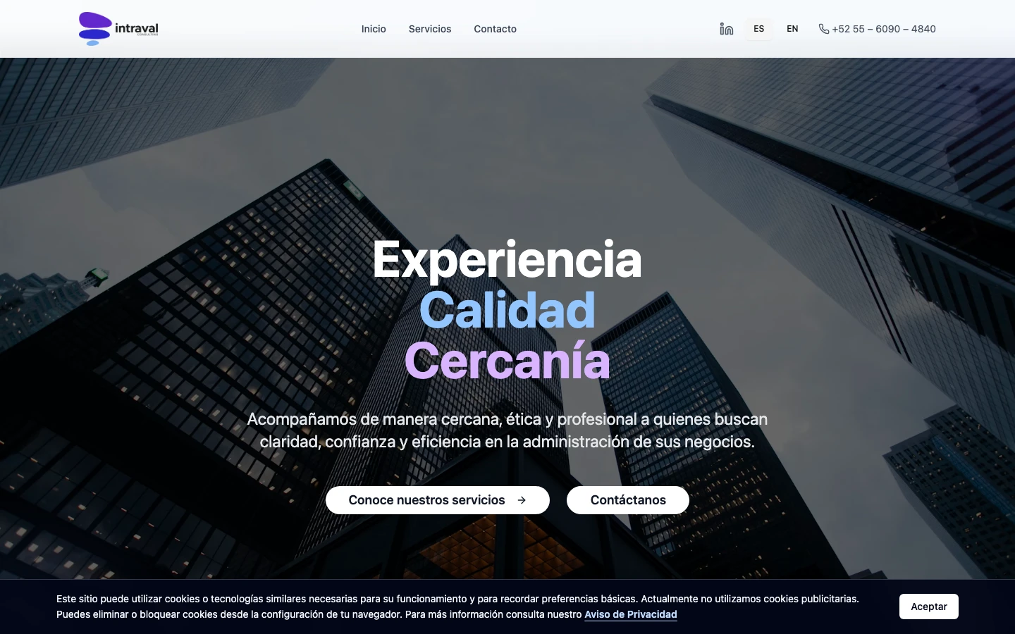 Captura del sitio publicado de Intraval Consulting en escritorio