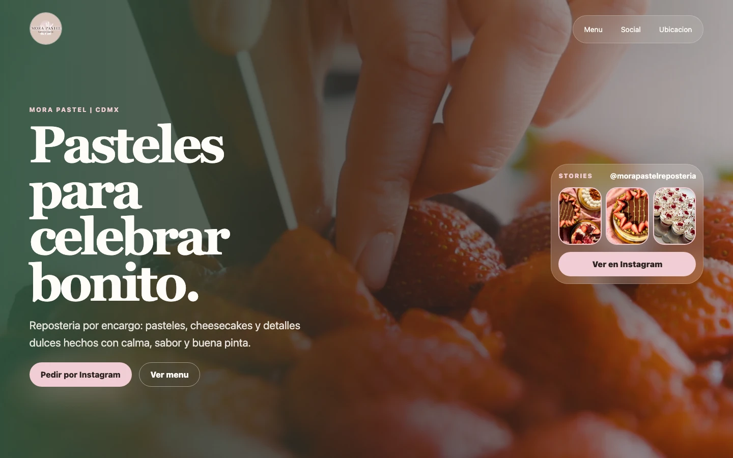 Captura del sitio publicado de Mora Pastel en escritorio