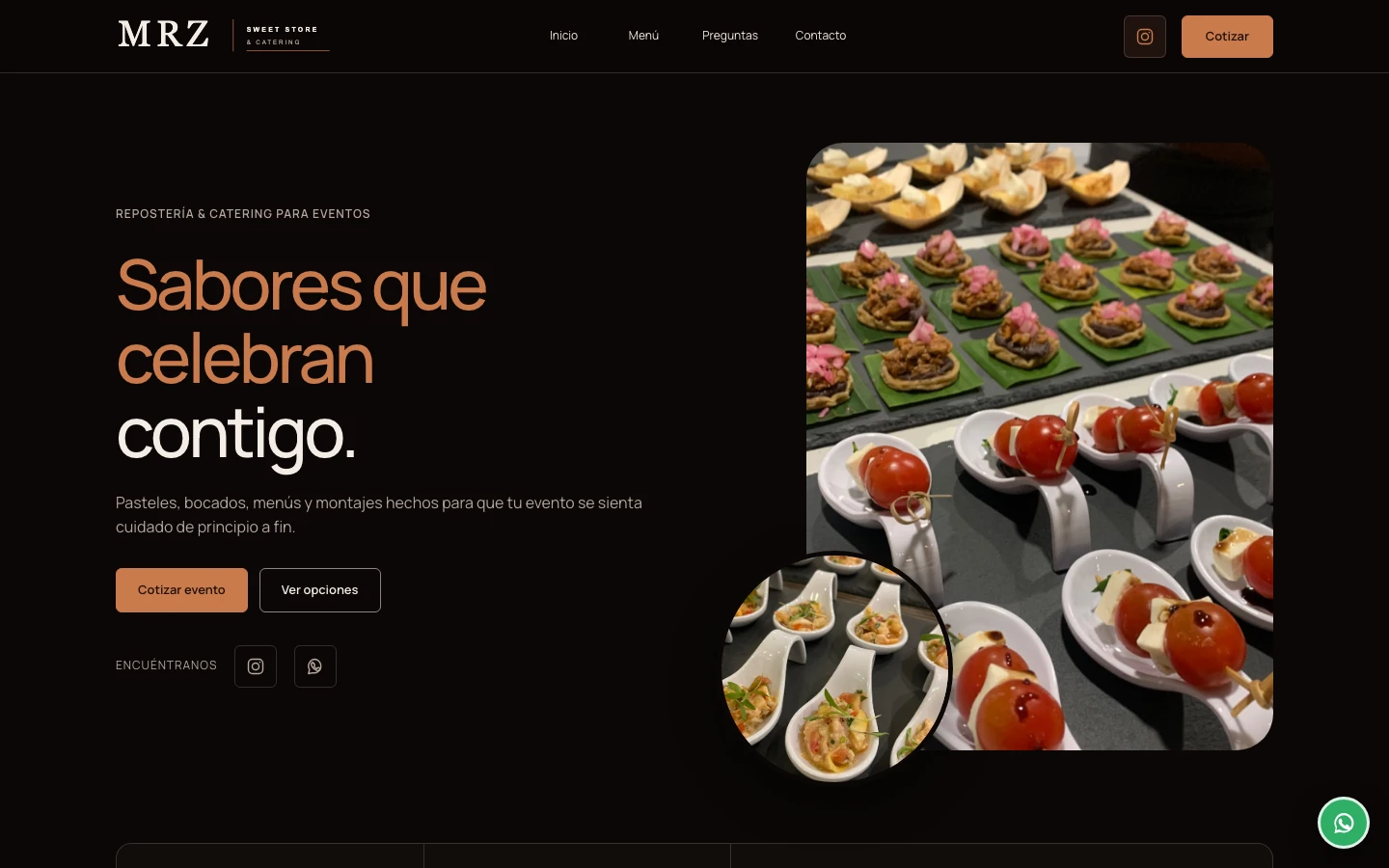 Captura del sitio publicado de MRZ Catering en escritorio