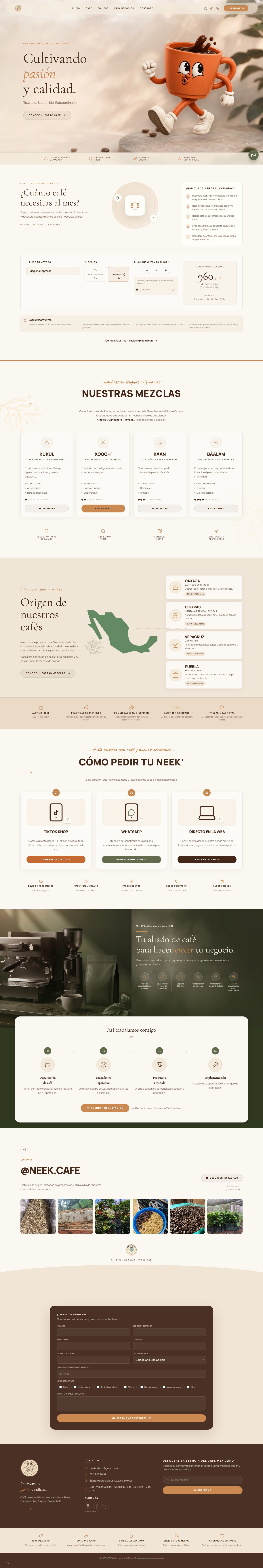 Página completa del sitio publicado de NEEK Café, versión escritorio