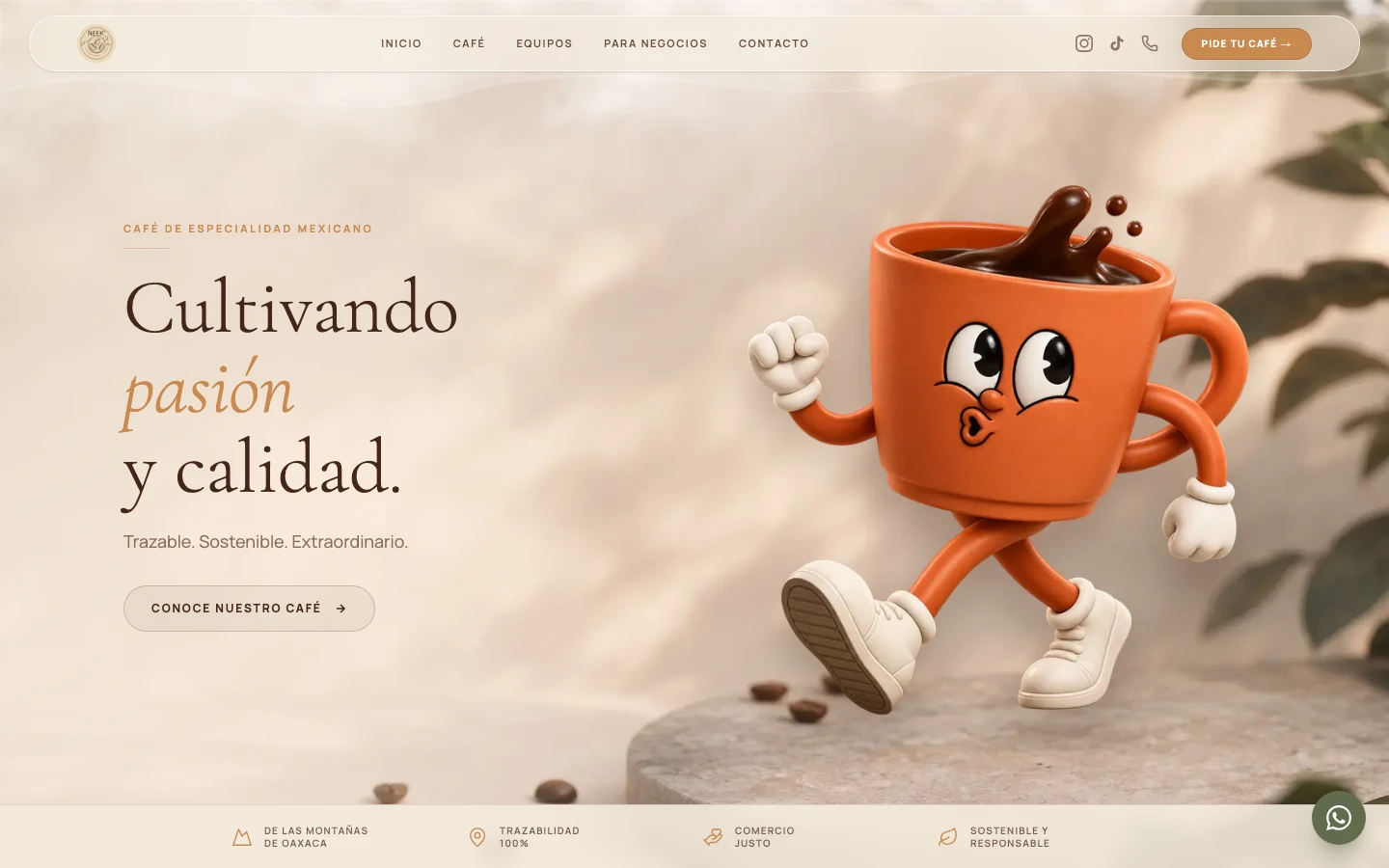 Captura del sitio publicado de NEEK Café en escritorio