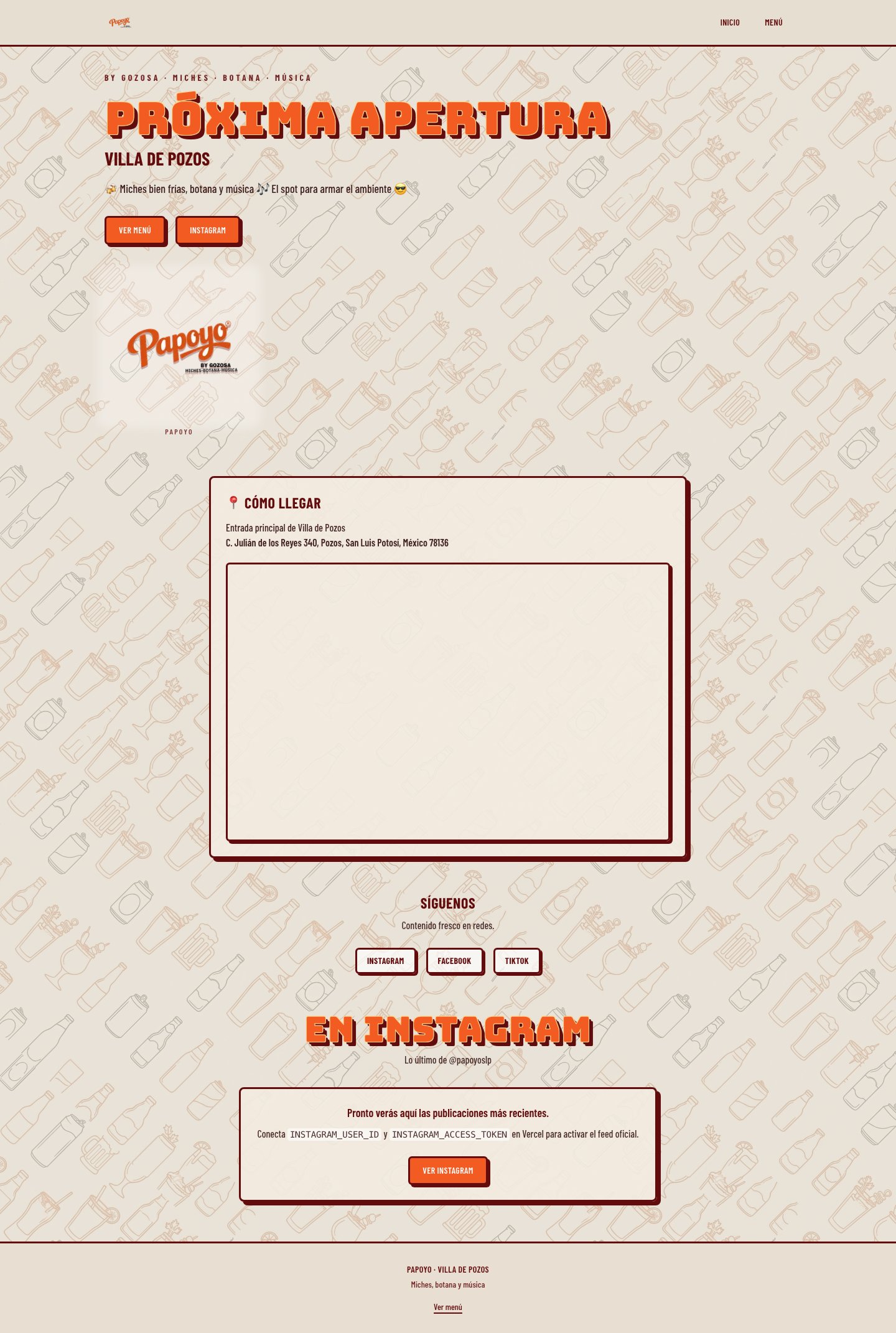 Página completa del sitio publicado de Papoyo, versión escritorio