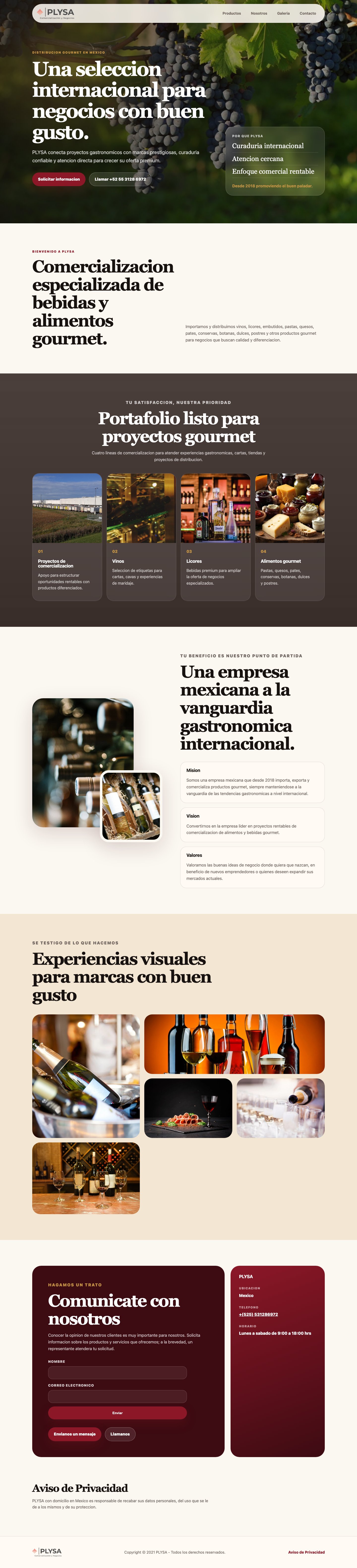 Página completa del sitio publicado de PLYSA, versión escritorio
