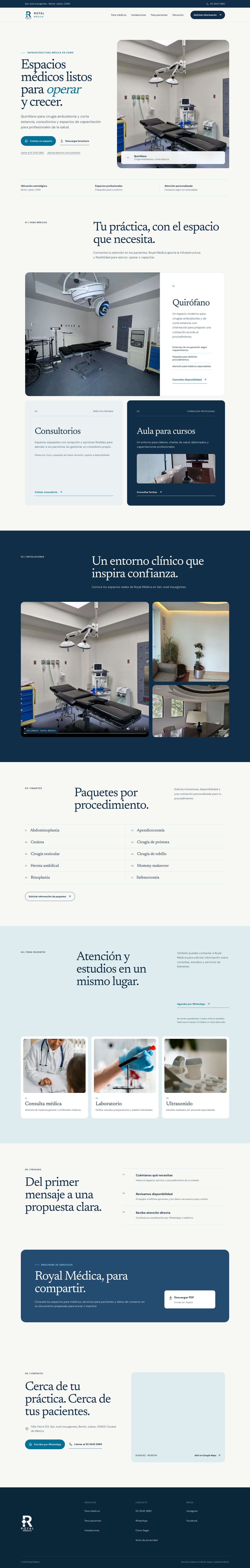 Página completa del sitio publicado de Royal Médica, versión escritorio