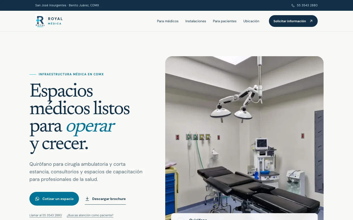Captura del sitio publicado de Royal Médica en escritorio