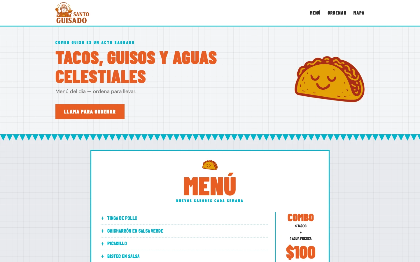 Captura del sitio publicado de Santo Guisado en escritorio